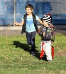 Singer Gwen Stefani and Gavin Rossdale spending a sunny afternoon with their sons Kingston and Zuma at a park in Los Angeles, CA