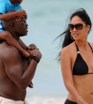 Kimora Lee Simmons in St. Barts with her partner Djimon Hounsou and their two year old son Kenzo (December 25)