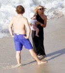 Fashionista Rachel Zoe and Rodger Berman take their baby son Skyler to the beach in St. Barths