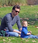 Hayes MacArthur, husband of actress Ali Larter, enjoyed a day at the park with his son Theodore on February 19, 2012.