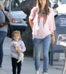 Pregnant Victoria's Secret model Alessandra Ambrosio seen picking up her daughter Anja Mazur from school in Santa Monica, CA on February 22, 2012. Alessandra brought along her puppy for Anja to play with.
