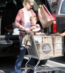 Ali Larter and her son Theodore MacArthur made their way back to the car after a shopping trip at the local Whole Foods Market in Los Angeles, California on February 1, 2012.