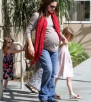 pregnant actress Jennifer Garner takes her daughters Violet and Seraphina on a trip to the public library on February 23, 2012 in Santa Monica, CA.