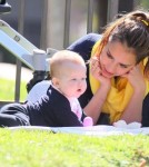 Jessica Alba and husband Cash Warren with daughters Honor and Haven at a park in Los Angeles February 18