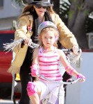 Mira Sorvino enjoyed a bike ride through a Malibu, California neighborhood with her daughter Mattea Backus on February 12, 2012.