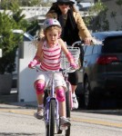 Mira Sorvino enjoyed a bike ride through a Malibu, California neighborhood with her daughter Mattea Backus on February 12, 2012.