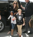 Angelina Jolie arrives at LAX Airport with her daughters Shiloh and Zahara to catch a flight out out town on March 12, 2012 in Los Angeles, CA.