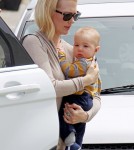 January Jones and her baby son Xander visit a Dr's office in Los Angeles,