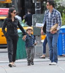 Actress Julianna Margulies and her husband Keith Lieberthal out for a walk with their son Kieran through Tribeca in New York City, NY on March 24, 2012.