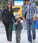 Actress Julianna Margulies and her husband Keith Lieberthal out for a walk with their son Kieran through Tribeca in New York City, NY on March 24, 2012.