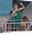 Uma Thurman enjoying a vacation with her kids Maya and Levon Hawke and her mother Nena von Schlebrugge on a yacht in St. Barts, France on March 24, 2012