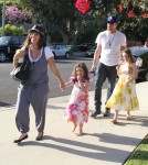 Soleil Moon Frye and husband Jason Goldberg taking their daughters Poet and Jagger to an Easter party in West Hollywood, California on April 7, 2012.