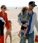 Nicole Richie and husband Joel Madden taking Harlow and Sparrow to the beach in Malibu April 9