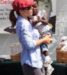 Jillian Michaels and Heidi Rhoades took their adopted daughter Lukensia and newborn son Andrew to the Farmer's Market, in Malibu, Ca on May 27, 2012.