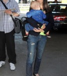 Jennifer Connelly & Paul Bettany arriving in Nice with daughter Agnes for the 2012 Cannes Film Festival - May 17
