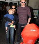 Jennifer Connelly & Paul Bettany arriving in Nice with daughter Agnes for the 2012 Cannes Film Festival - May 17