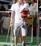 Mark Mcgrath spends the day with his twins Lydon and Hartley at the Farmer's Market in Los Angeles