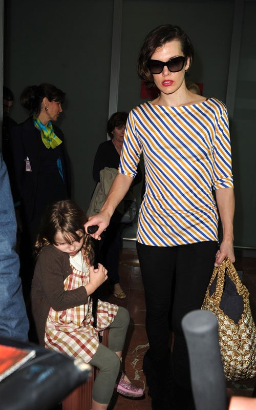 Milla Jovovich and her daughter Ever touch down in Nice, France - May 22