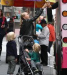 Actress Naomi Watts and her sons Alexander and Samuel stopping to get ice cream while on a walk in New York City, New York on May 9, 2012.