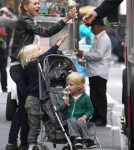Actress Naomi Watts and her sons Alexander and Samuel stopping to get ice cream while on a walk in New York City, New York on May 9, 2012.