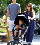 Kourtney Kardashian her husband Scott Disick and son Mason at the Calabasas farmers market - June 16