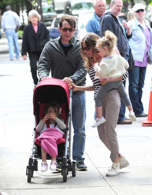 Sarah Jessica Parker and her husband Matthew Broderick take their daughters Tabitha and Marion for a walk through New York City, New York on June 5, 2012.