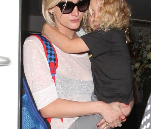 Singer Ashlee Simpson arrived at the LAX Airport in Los Angeles, California on August 29, 2012 with her son Bronx Wentz in her arms to catch a flight out of town.
