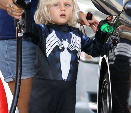 Gwen Stefani and Gavin Rossdale’s son Zuma pumping gas while out with his nanny in Sherman Oaks, California on August 23, 2012. Zuma was even sporting some kind of superhero outfit