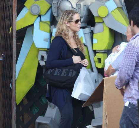 Elizabeth Berkley, her husband Greg Lauren and their new born son Sky Lauren out shopping at Bel Bambini in Beverly Hills, California on September 17, 2012.