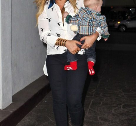 Hilary Duff was seen while out for her birthday dinner with her family, Mike and Luca Comrie, at a restaurant in Beverly Hills, California on September 28, 2012.