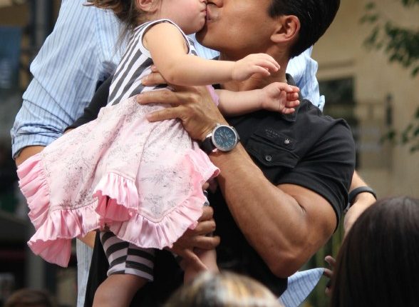 Mario Lopez brings his daughter Gia to meet Elmo from Sesame Street on the show EXTRA in Los Angeles, California on September 20, 2012.