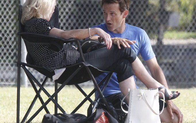 ‘True Blood’ actor Stephen Moyer and his mother take his daughter Lila to her soccer game in Brentwood, California on September 29, 2012.