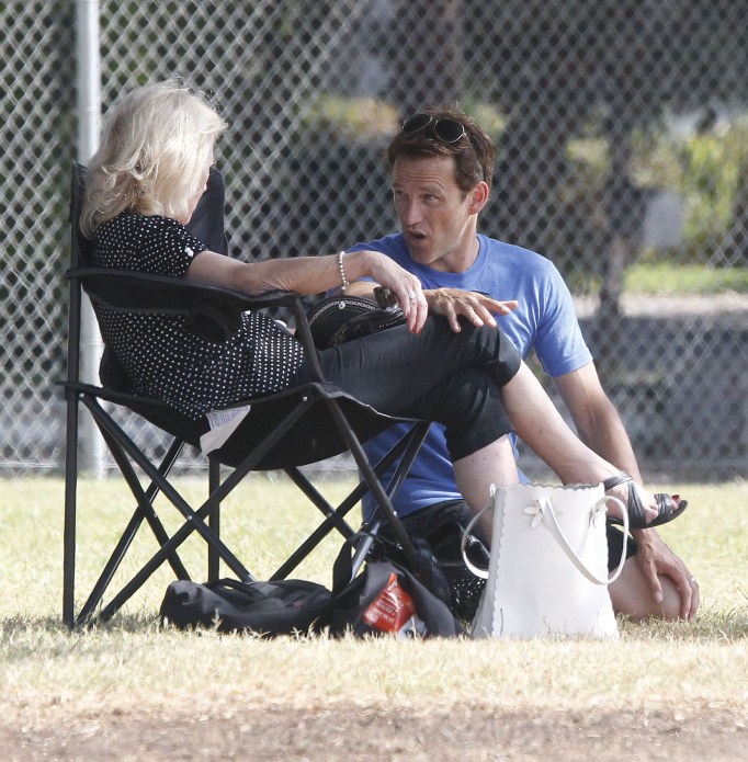 'True Blood' actor Stephen Moyer and his mother take his daughter Lila to her soccer game in Brentwood, California on September 29, 2012.