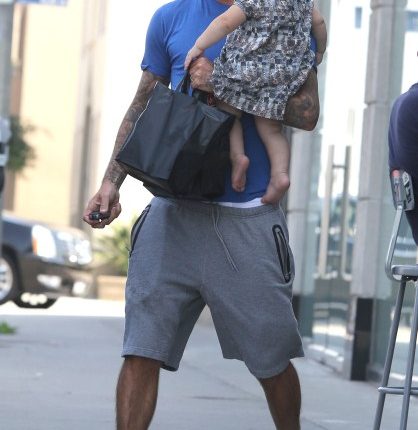 David Beckham and daughter Harper spotted out running some errands in West Hollywood, California on September 25, 2012.
