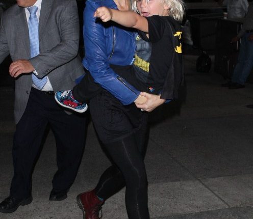 Gwen Stefani and her son Zuma arriving on a flight at LAX airport in Los Angeles, California on September 29, 2012.
