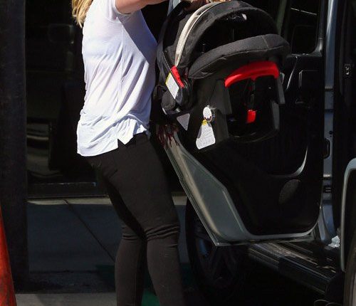 Hilary Duff and her son Luca Comrie picked up lunch from the Which Which Sandwich eatery in Los Angeles, California on September 2, 2012.
