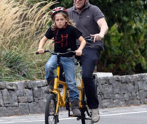 Mathew Broderick enjoyed a tandem bike ride with his son James Broderick around the city in the West Village area of New York City, New York on September 3, 2012.
