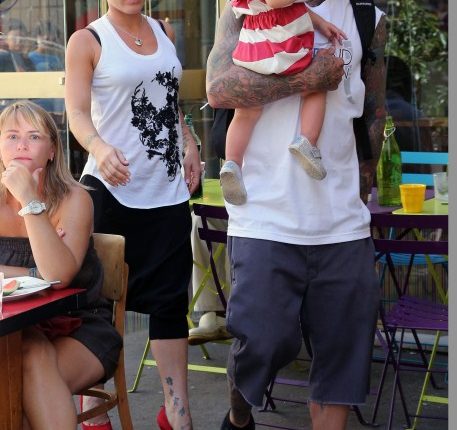 Pink and her husband Carey Hart take their daughter Willow out for lunch at the Les 400 Coups Restaurant before spending the rest of the day walking through the Luxembourg Gardens in Paris, France on September 9, 2012.