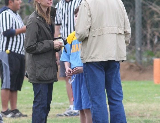 calista Flockhart and her husband Harrison Ford out watching their son Liam’s flag football game in Brentwood, California on October 20, 2012.