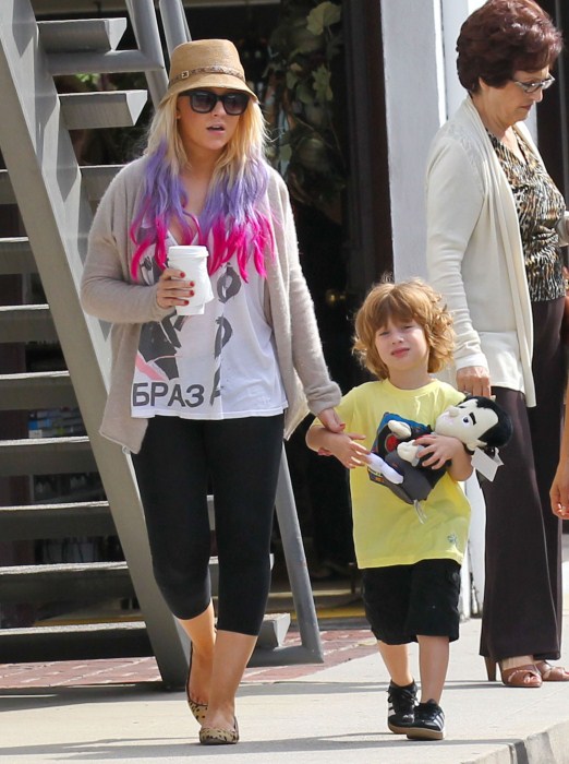Christina Aguilera and her boyfriend Matthew Rutler take her son Max shopping at Souleiado in Brentwood, California on October 6, 2012.