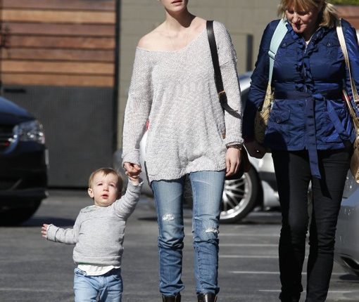 January Jones Takes Baby Xander To Lunch