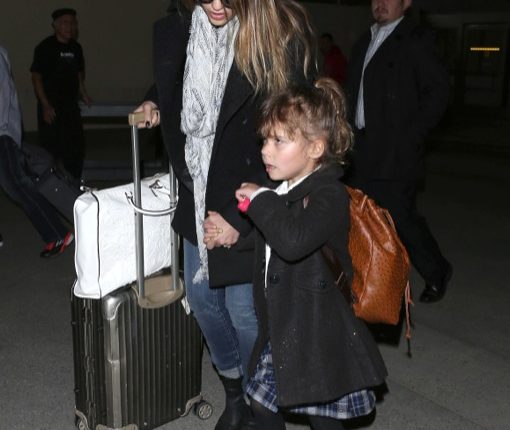 Jessica Alba & Daughter Honor Arriving On A Flight At LAX