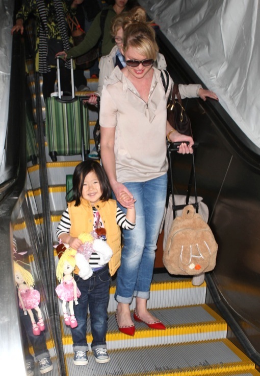 Katherine Heigl & Daughter Nancy Arriving On A Flight At LAX