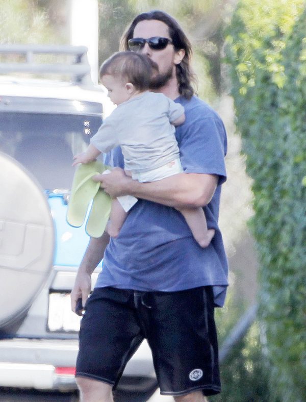 Exclusive… Christian Bale Stops To Visit A Friend’s House With His Baby Boy
