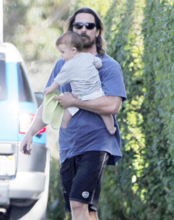 Exclusive… Christian Bale Stops To Visit A Friend’s House With His Baby Boy