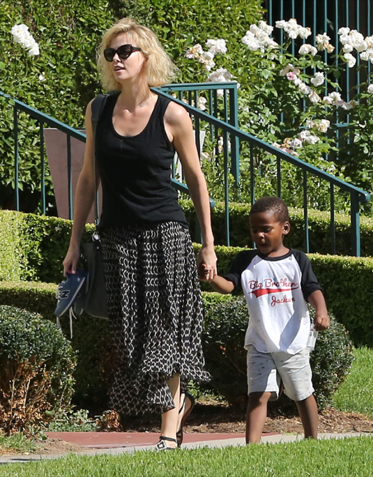 Charlize Theron And Son Jackson Leaving A Play Date | Celeb Baby Laundry