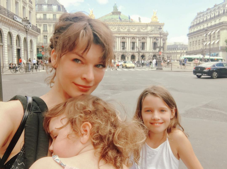 Milla Jovovich Takes Her Daughters Ever and Dashiel To Paris