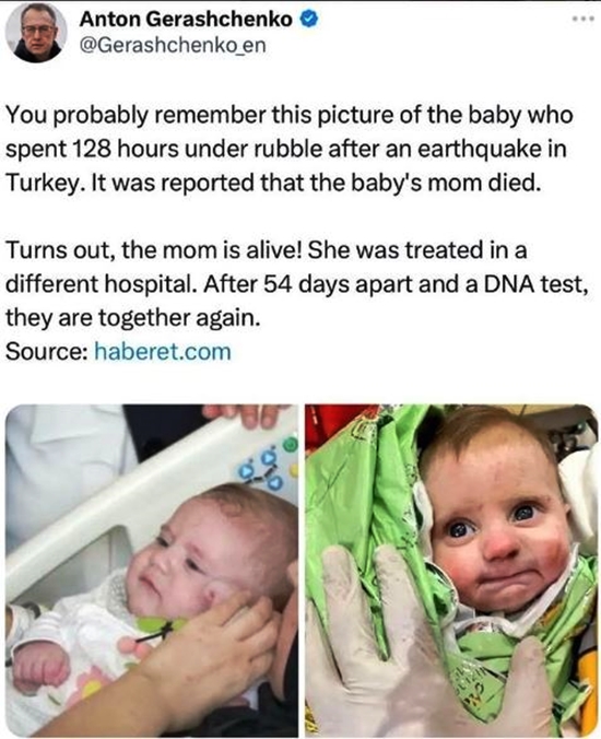 Good News Reunion Of Baby Buried Under The Earthquake Rubble In Turkey