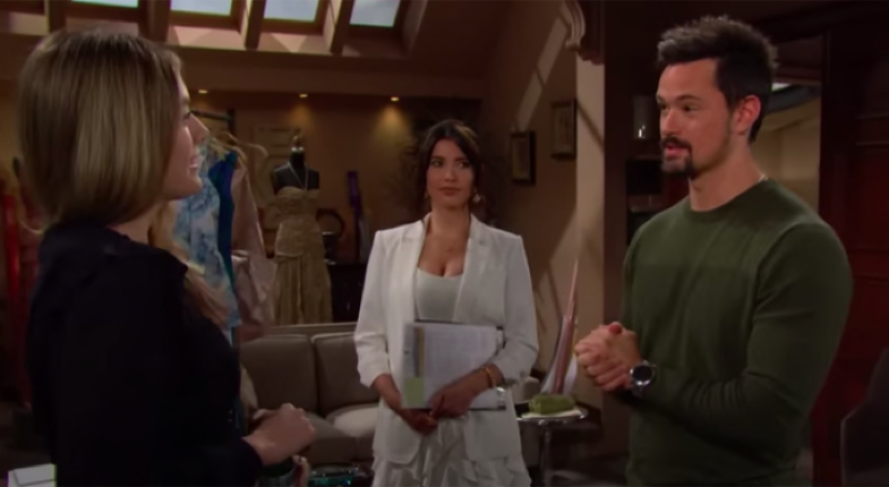 The Bold And The Beautiful: Steffy Forrester (Jacqueline MacInnes Wood), Hope Logan (Annika Noelle) and Thomas Forrester (Matthew Atkinson)