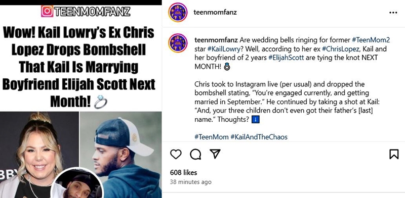 Teen Mom Alum Chris Lopez Claims Kailyn Lowry's Marrying Elijah Scott - Instagram